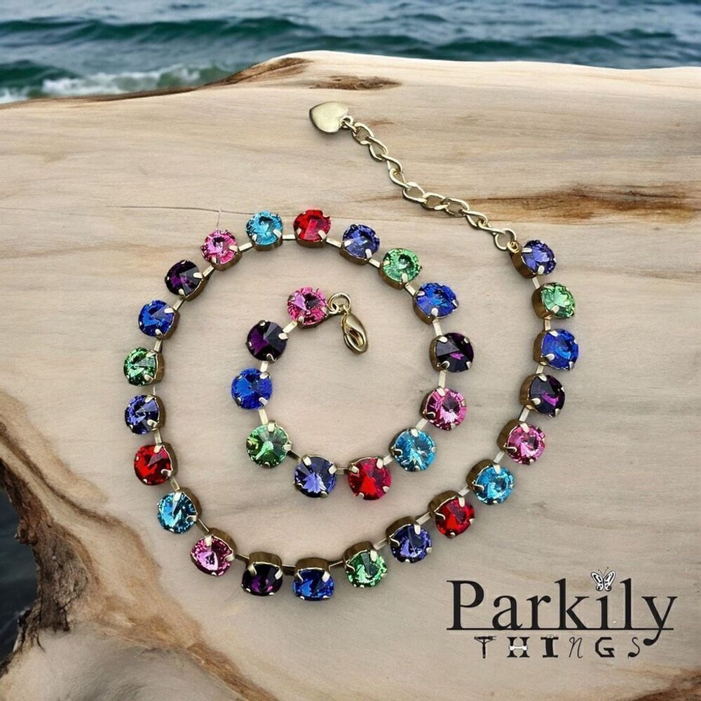 Handcrafted cup chain necklace with Swarovski crystal